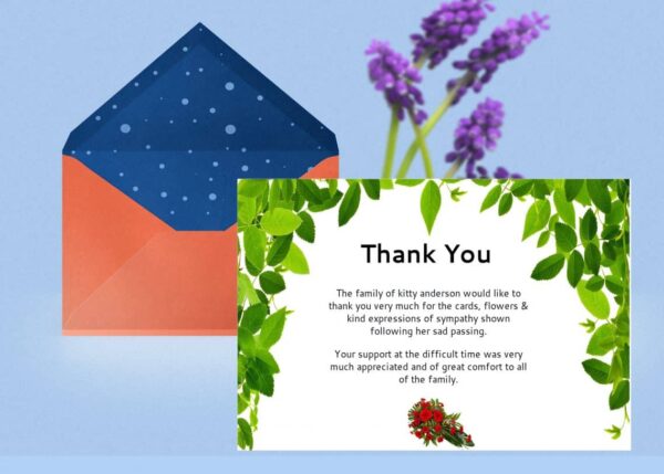 Green Leaf Thank You Card Template | Funeral Thank You Card