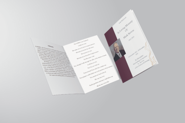 Grey and Burgundy Elegant Half Page Funeral Program Template